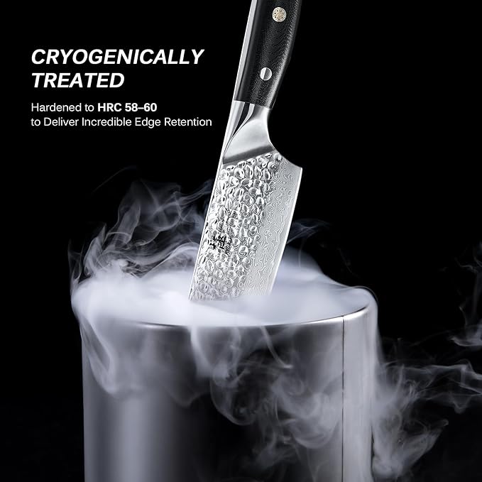 KYOKU Chef Knife - 8"- Shogun Series Japanese Style VG10 Steel Core Hammered Damascus Blade Kitchen Knife - with Sheath & Case