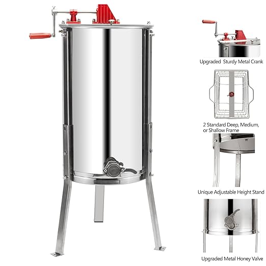 VINGLI 2 Frames Manual Honey Extractor Separator, Food Grade Stainless Steel Honeycomb Spinner Drum Crank by Hand with Adjustable Height Stands, Beekeeping Pro Extraction Apiary Centrifuge Equipment