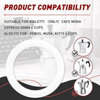 6 Pcs Gasket Seal Rings for Bialetti Moka Express Dama 6 Cups - Spare Food Grade Silicone Sealing Rings for Aluminium Stovetop Coffee Maker Pots (Better Than Rubber)