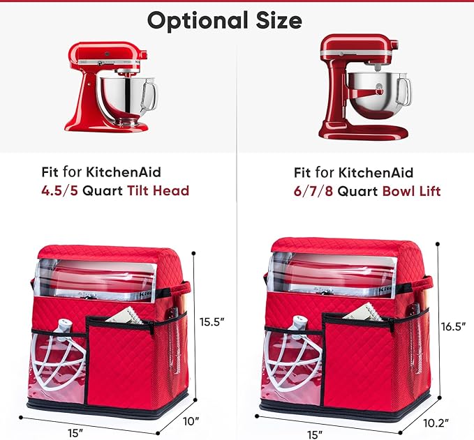 BAGSPRITE Stand Mixer Cover with Detachable Appliance Sliders Base Compatible with KitchenAid Mixer-Storage Bag for 4.5/5 Quart with Pockets for Kitchen Aid Accessories and Attachments