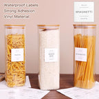 CZZGSM 3 Pack Square Kitchen Storage Jars with Airtight Bamboo Lids and 132 Pantry Labels - 80oz Glass Canisters with Wood Lids - Food Storage Containers for Spaghetti, Pasta, Fettuccine