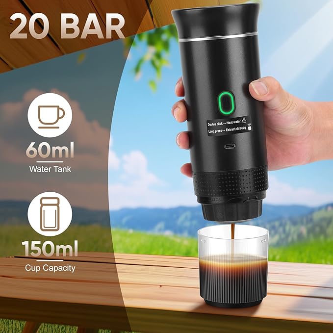 Gugxiom Portable Electric Espresso Machine, 3-in-1 Travel Coffee Maker with Self-Heating, Portable Coffee Maker for Travel, Car Espresso Maker Compatible with Ground Coffee & Capsule