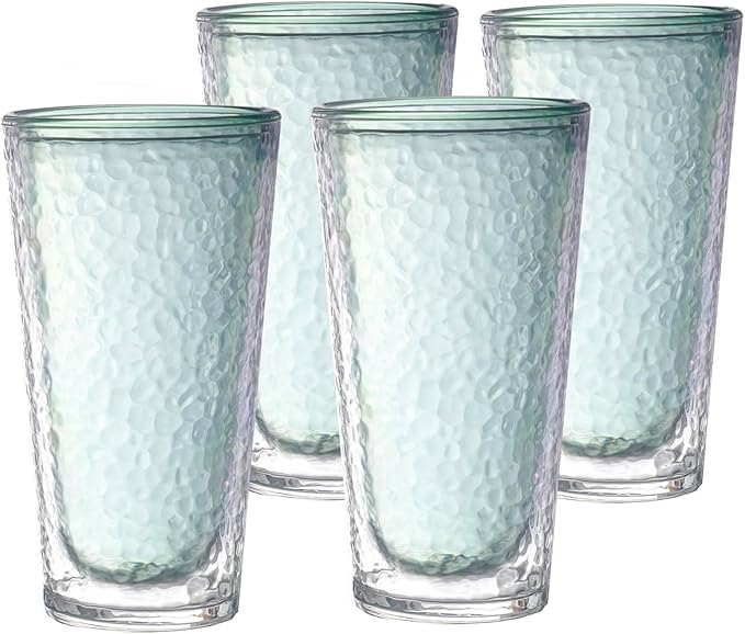 KLIFA- NICE- 20 oz, Set of 4, Acrylic Insulated Tumbler Set, Double-wall Drinking Glasses, BPA-Free, Shatter-Proof Plastic Drinkware, Dishwasher Safe Cups, Green