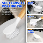 Holikme 6 Pack Dish Brush Scouring Pad Set with Bottle Brush, Dish Brush, Palm Scrub Brush and Straw Brush, Dish Scrubber Long Handle for Dish Bottle Cup Skillet Wok Pot Pan Cast Iron, White