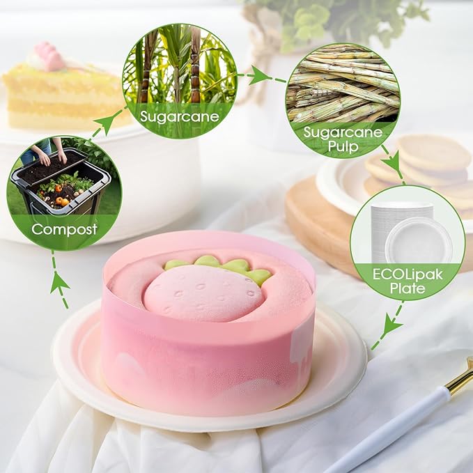 ECOLipak 6 Inch Disposable Compostable Small Paper Plates, 500 Pack Recycled Sugarcane Bagasse Biodegradable Heavy Duty Mini Dinner Appetizer Cake Dessert Plates for Party(White)