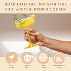 Khen Shatterproof Acrylic Ribbed Vintage Art Deco Martini, Champagne & Cocktail Spring & Summer Bright Pastel Colors Plastic Coupe Glasses | 8 Set | 8oz Ripple Classic Indoor & Outdoor, European Style
