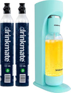 Drinkmate Sparkling Water and Soda Maker, Carbonates Any Drink, Bubble Up Bundle - Includes Two 60L CO2 Cylinders, One Carbonation Bottle, and Fizz Infuser - Arctic Blue