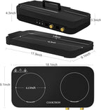 COOKTRON Portable Induction Cooktop 2 Burner with Removable Iron Cast Griddle Pan Non-stick, 1800W Double Induction Cooktop with Child Safety Lock & Time, Great for Family Party