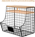 3 Pack wire Fruit Basket for Kitchen with Wood Lid - Counter&Wall Mounted Onion and Potato Storage with Nameplate, Hanging Baskets for Vegetable,11.81 * 10.63 * 8.66 Inch