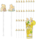 Winne Bear Theme Stirring Sticks for Cocktail, Coffee, Cake Pops, Stirrers Sticks Acrylic for Bar, Party Halloween Disposible Drinks Stick for Christmas Party(24 Pcs)