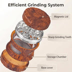 4-Piece Spice Grinder with Magnetic Lid, Resin Wood Grain Grinder with Integrated Screen & Transparent Storage Chamber, Manual Kitchen Seasoning Grinder