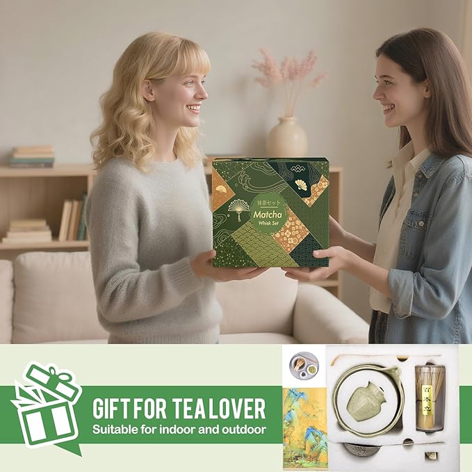 Matcha Whisk Set - 7 PCS Matcha Kit, Matcha Set for Making Breakfast Green Tea Lattes - Matcha Bowl with Spout, Matcha Whisk Holder - Gift for Tea Beginner, Friend, Daughter, Family