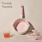 CAROTE 2.5QT & 3.0QT Sauce Pan Sets with Lid & Ladle Ceramic Nonstick Pot Set Non Toxic Saucepan with Stay-cool Handle Small Kitchen Cooking Pots, Easy to Clean, Induction Comptable, PFOA FREE