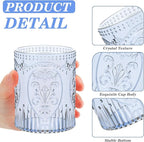 Qinyoung 100 Plastic Vintage Drinking Glasses 8.5oz Stemless Retro Embossed Wine Glasses Shatterproof Reusable Cups for Baby Shower Wedding Reception Grand Event Party (Blue)