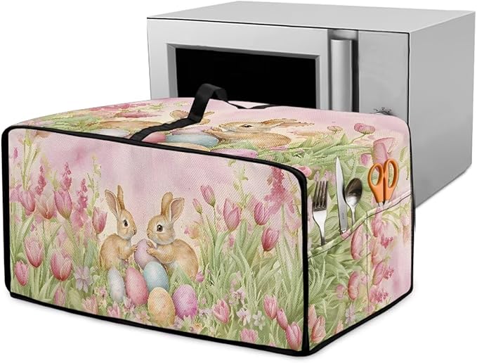 Easter Egg Bunny Tulip Print Toaster Oven Cover for Easter Decor, Dust-proof Case for Air Fryer, Heat-resistant Kitchen Countertop Appliance Protector, (Small-14.5*18.46*9 inches)