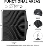 TIKNIK Silicone Dish Drying Mat, Stone Drying Mat for Kitchen Counter with Built-In Drain, Non-Slip Drain Pad with Built-in Drain, Heat Resistant Stone Drying Mat, Hangable, Black-2pcs, 20" x 15"