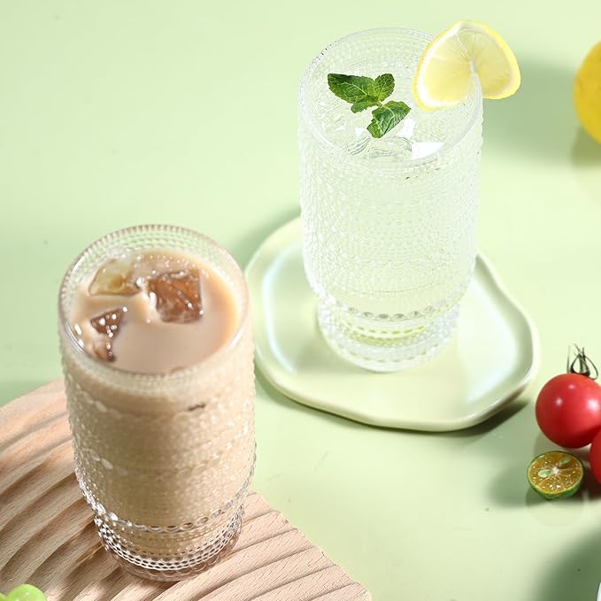 Large Capacity 16 oz Hobnail Drinking Glasses Set of 6, Vintage Glassware Drinking Glasses, Clear Water Glasses Tumbler, Cups for Kitchen, Juice, Beer, Cocktail, Whiskey