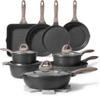 JEETEE Pots and Pans Set Non Stick 23pcs, Healthy Kitchen Cookware Sets, Induction Cooking Set W/Gray Frying Pans, Saucepans, Sauté & Griddle & Crepe Pan (PFOA, PFAS Free)