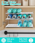 Cirhy Adjustable Water Bottle Organizer Holder for Cabinet, 3-Tier Expandable Water Bottle Storage Rack for Tumblers, Travel Mugs, and Cups – Kitchen Pantry Organization and Storage for Stanley Cups