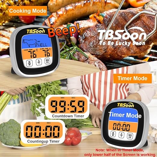 Multifunctional Digital Thermometer for Cooking,Food Thermometer+Thermometer Alarm+Kitchen Timer,Large Color Screen,Instant Read,Fast Response,grill bbq accessories,Kitchen Oven Meat Thermometer-DMT03