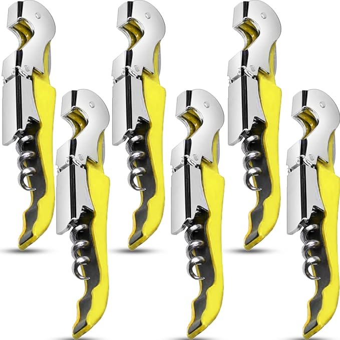 6 Pieces wine key wine opener Professional Waiter Corkscrews Stainless bottle opener Fold Serrated Foil Cutter Key for Family, Company Party,Bars,Restaurants(yellow)