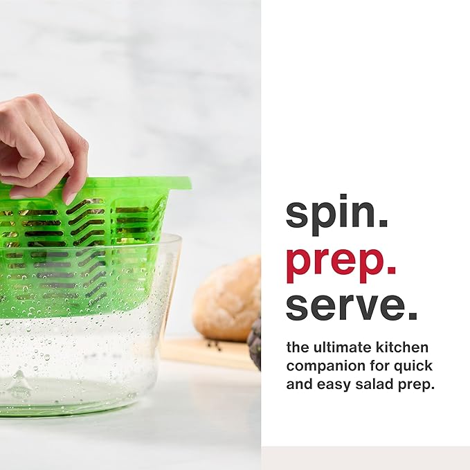 Zyliss Easy Spin 2 AquaVent Large Salad Spinner - Salad Spinner with Pull Cord - Salad Bowl for 4 to 6 Servings - Manual Vegetable and Fruit Dryer - Vegetable Spinner with Brake - Green, Large