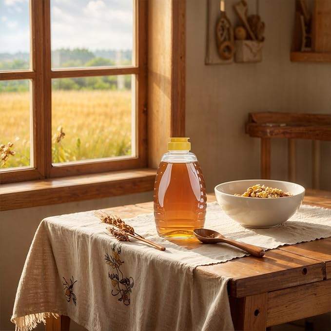 SEUNMUK 30 Pack 16oz Clear Plastic Honey Bottles, Honey Squeeze Bottle, Honey Dispenser with Flip Top Lids For Storing and Dispensing