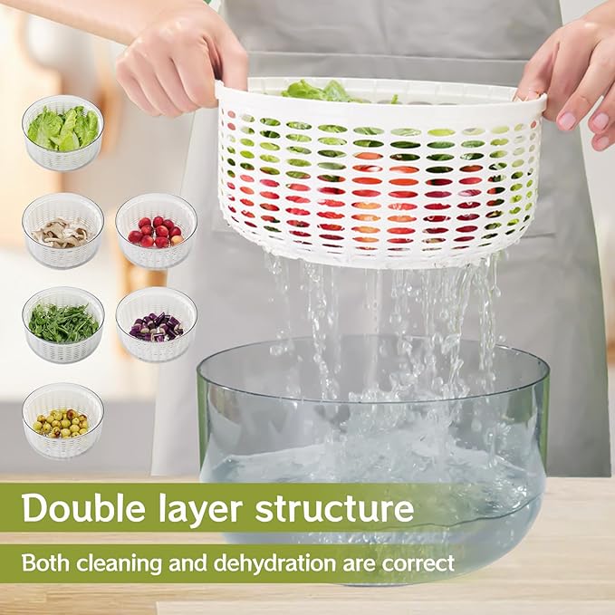 Electric Salad Spinner 6.3QT Large Capacity - Automatic Fast Drying Lettuce & Vegetable Spinner Serves 6-12 Persons with Squeeze Bottle, USB Rechargeable & Built-in Strainer