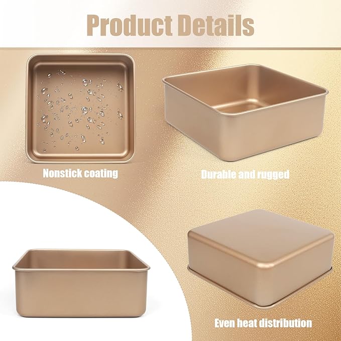 Brownie Pan, 2 Pack Square Baking Pan Square Cake Pan Non Stick Baking Pans, Small Baking Pans Deep Baking Pan For Toaster Oven, Bakeware For Cakes, Cookies & Breads (8 Inches)