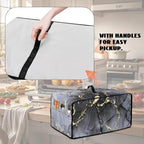 Marble Rose Flower Print Toaster Oven Cover, Stain-Resistant Air Fryer Cover with Storage Pocket, Kitchen Decorative Oven Protector, Black Grey Gold, (Large-18.5*22.5*12.99 inches)