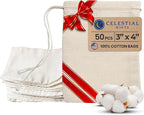Celestial Gifts Muslin Bags - Drawstring - Small 50pcs - 3x4, Reusable Tea Bags, Jewelry Gift, Spice and Cotton Gift Sachet - 100% Cotton - Made in USA - (Natural Hem & Drawstring)