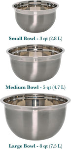 Chicago Metallic Stainless Steel Bowls, Versatile Nesting Mixing Bowls for Every Kitchen Task, Set of 3