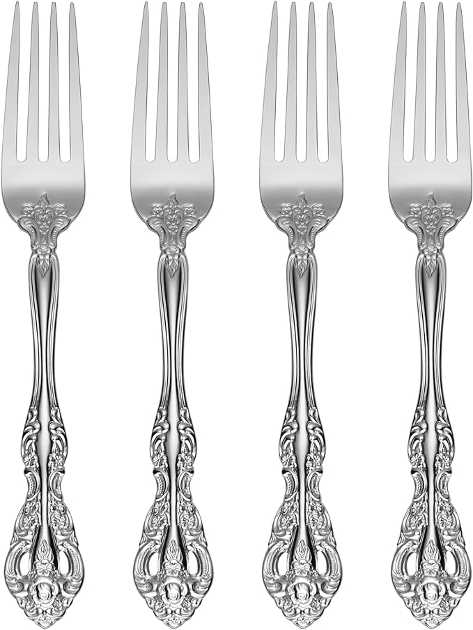 Oneida Silverware Set, Michelangelo Fine Flatware Dinner Fork Set, Service For 4, 18/10 Stainless Steel, Rust Resistance, Dishwasher Safe, Home And Kitchen Utensils Sets, Forks (Silver, 4 Piece)