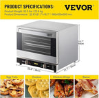 VEVOR Commercial Convection Oven, 66L/60Qt, Half-Size Conventional Oven Countertop, 1800W 4-Tier Toaster w/Front Glass Door, w/Trays Wire Racks Clip Gloves, 120V