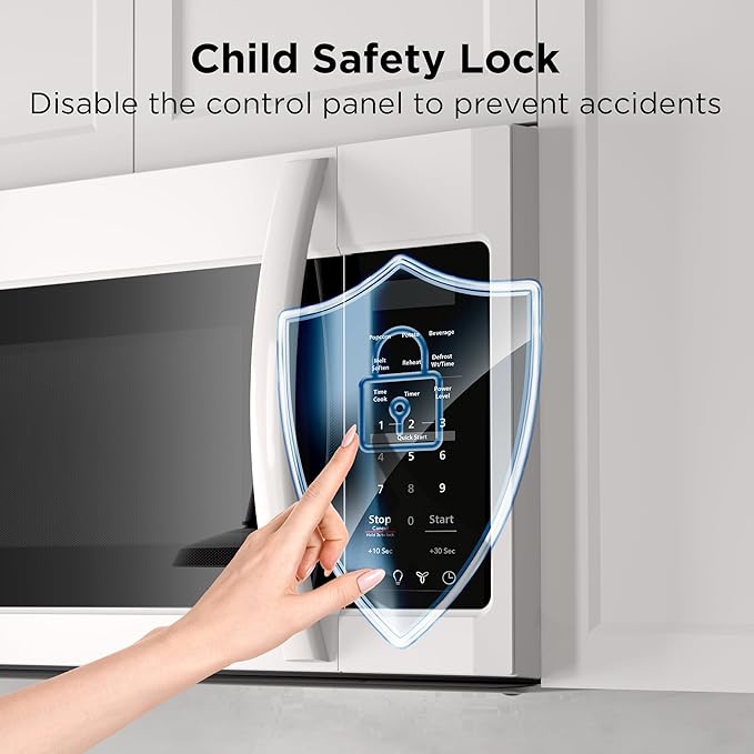 BLACK+DECKER Over the Range Microwave Oven with Vent and One-Touch Auto Cooking, 1.7 cu. ft. OTR Over Stove Microwave, White, 1000 Watts, EM044K6CF-WH