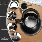 Tea Kettle,Whistling Tea Kettle Stovetop 2.6 Quart, Tea Pots for Stove Top Food Grade Stainless Steel,Wood Pattern Handle(Black),With Anti Scald Towel