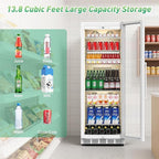 Commercial Merchandiser Refrigerator, 13.8 Cu Ft Display Beverage Fridge with Glass Door Upright Cooler with LED Light Low Noise, Fast Cooling for Shop, Restaurant, Office (White)