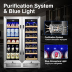 24 Inch Upgraded Wine and Beverage Refrigerator– Dual Zone Beverage Cooler with Glass Door | Under Counter or Freestanding | Large Capacity, Advanced Cooling System & Carbon Purification