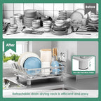 MOUKABAL Dish Drying Rack, Dish Rack, Stainless Steel Dish Racks for Kitchen Counter, Dish Drainer with Removable Utensil Holder, Drainboard (Grey,Stainless Steel,13''W x 17''L)