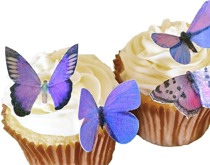Edible Butterflies for Cake Decorating - Small Size, Premium Crafted in the USA - Butterfly Cake and Cupcake Toppers, Decoration (Purple)