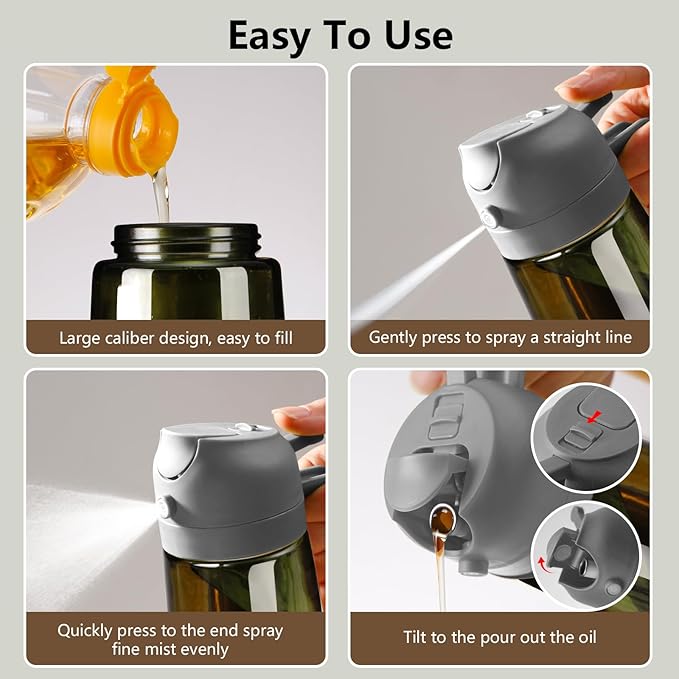 SWEET VIEW 2PCS Olive Oil Dispenser and Oil Sprayer – 16oz/470ml Glass Light-Proof Oil Pourer for Kitchen Air Fryer, Cooking, Salad, and BBQ, with Stickers