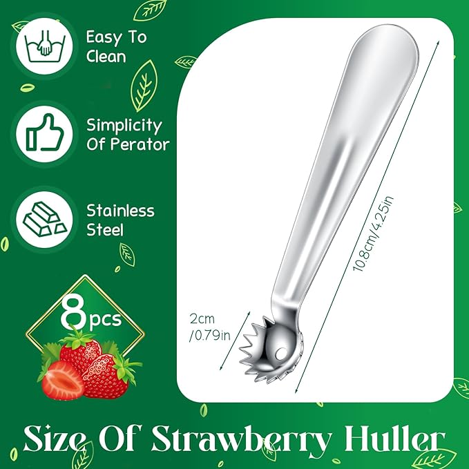 Baderke 8 Pcs Tomato Stem Corer Strawberry Baller Stainless Steel Strawberry Huller Tool Fruit Vegetable Stem Remover