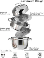 VENTION 3 tier Steamer Pot Stainless Steel Large 34cm, Induction Steamer for Cooking, 13.4 Inch Steam Pot for Dumpling