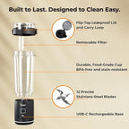 Portable Blender for Smoothies & Shakes - 20oz Mini Smoothie Maker - USB-C Rechargeable Juicer - Leakproof Lid with Filter & Carry Handle - Self-Cleaning Personal Blender - Dishwasher Safe - BFA Free