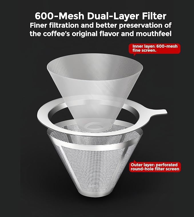 AGOGO Pour Over Coffee Maker Glass - Barista Kit with 304 Stainless Filter for Home, Office, Camping, Cafes - Easy Clean Coffee Dripper Set (Soft Towel&Brush) (34oz Diamond Design w/SS Filter)