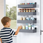 Mystozer Magnetic Spice Rack for Refrigerator, Kitchen Organizer and Storage Shelf, Grey (4 Pack)…