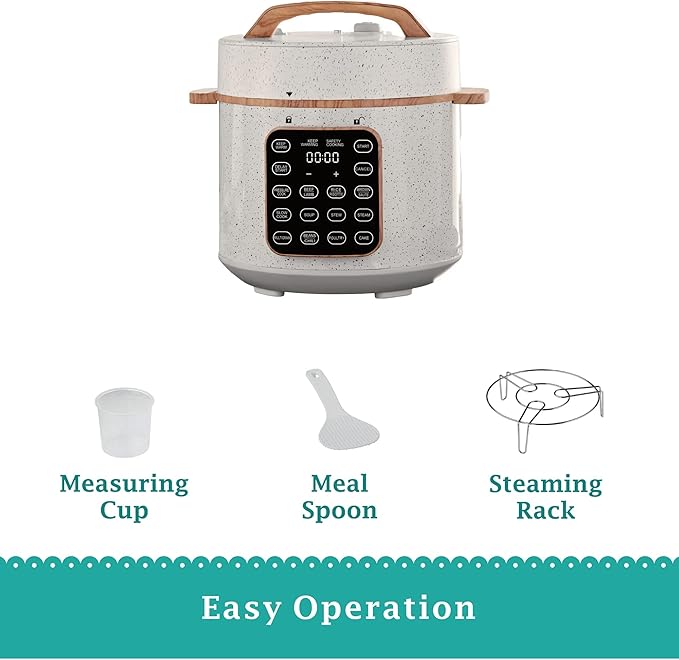 Pioneer Woman Linen Speckle 6QT Pressure Cooker with Touch Control Display – Programmable Multi-Cooker, Slow Cook, Sauté, Rice, Steamer & Warmer – Stylish Kitchen Essential