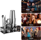 Cocktail Shaker Set, 16-Piece Boston Stainless Steel Bartender Kit with Bar Mats and Bar Set with Acrylic Stand, Professional Bar Tools for Party, Bar, Home (Include Cocktail Recipes Booklet)