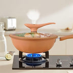 awakentti Light weight Cast Iron Wok, Iron Wok With Lid, Nonstick Wok, Steaming And Cooking All In 1 Frying Wok Flat Bottom for Induction, Electric, Gas, Halogen, All Stoves