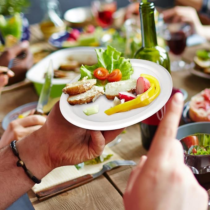 150 Pack Compostable Eco-friendly Plates: Small, White Plates (6 inch), Perfect for Dessert, Cake, Appetizer